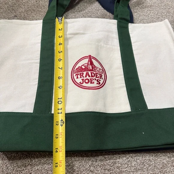 2 Trader Joe’s canvas tote bag, blue and green new with tags - Picture 5 of 6